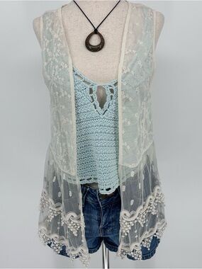 Sheer Lace Boho Vest Top Cottagecore Layering Festival Romantic  M